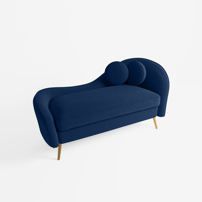 Méridienne en velours bleu nuit et pieds dorés