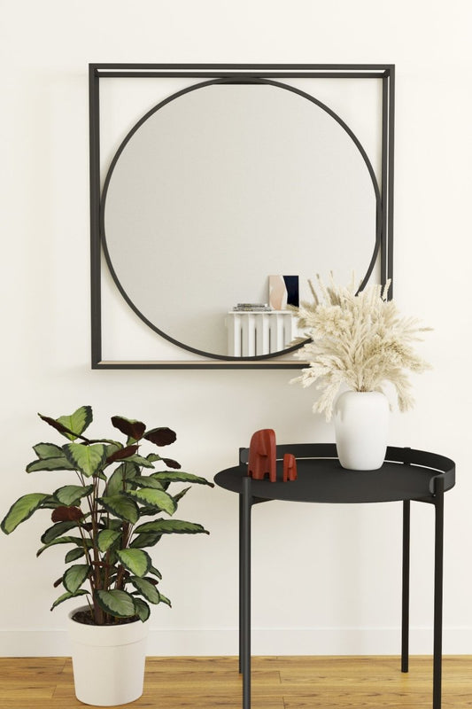 Miroir à formes géométriques en métal noir