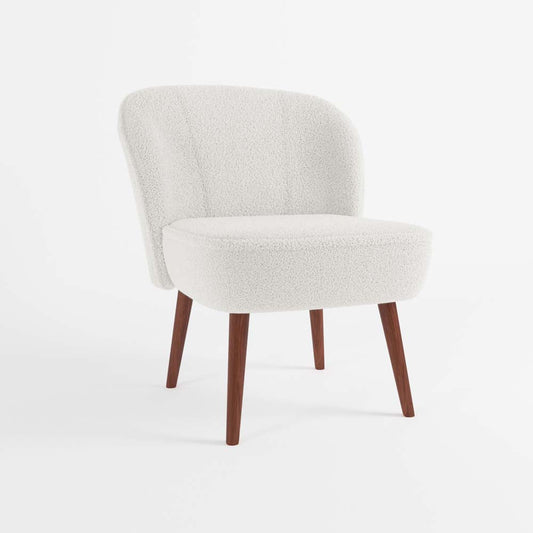 Petit fauteuil de salon, blanc effet laine bouclée